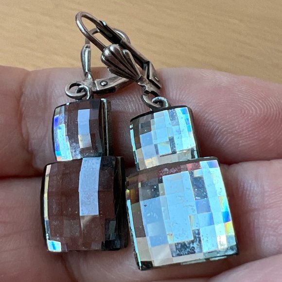 VINTAGE ANNE KOPLIK DESIGN MIRRORED FACETED GLASS DROP DANGLE EARRINGS LEVERBACK - Picture 16 of 16